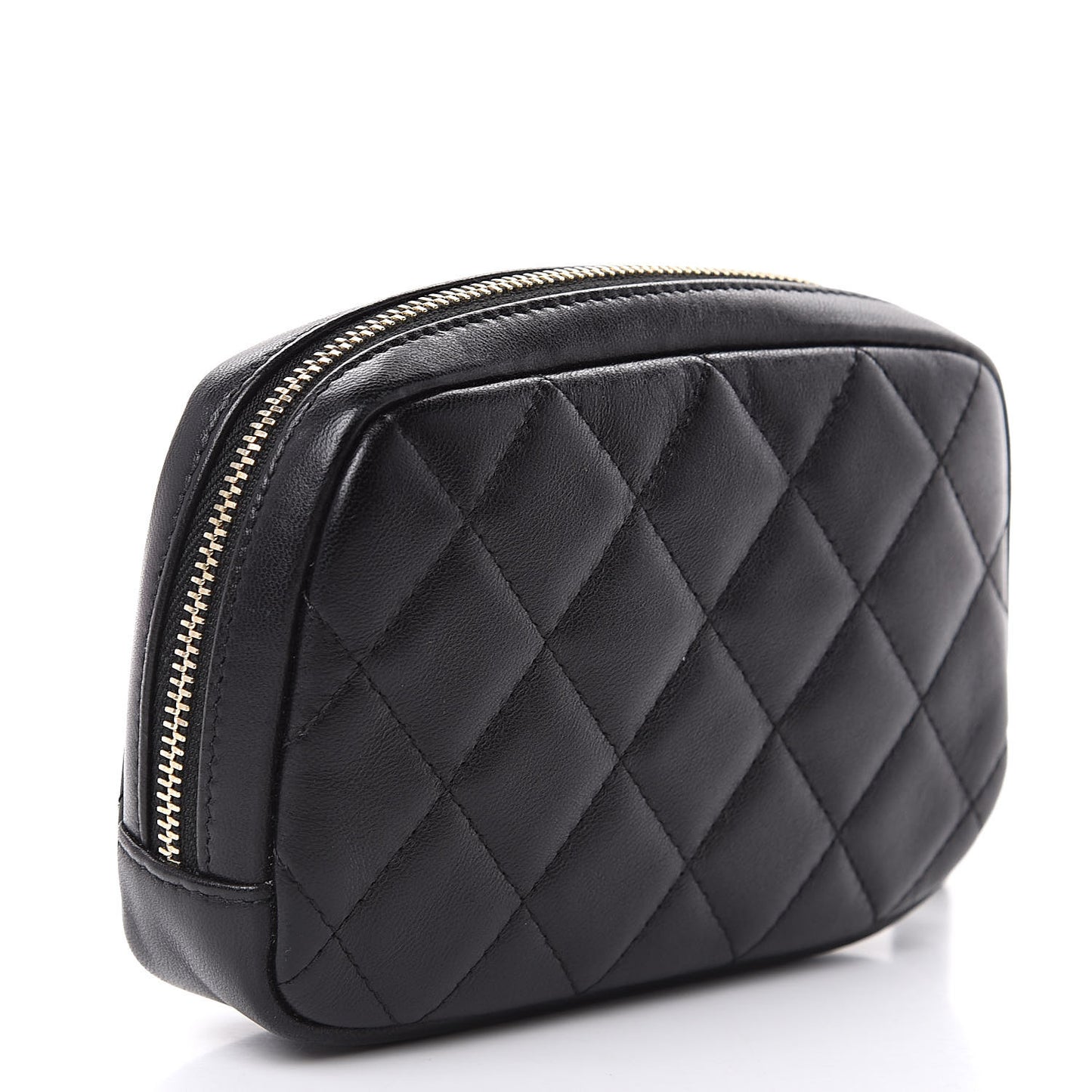 Lambskin Quilted Small Curvy Pouch Cosmetic Case Black