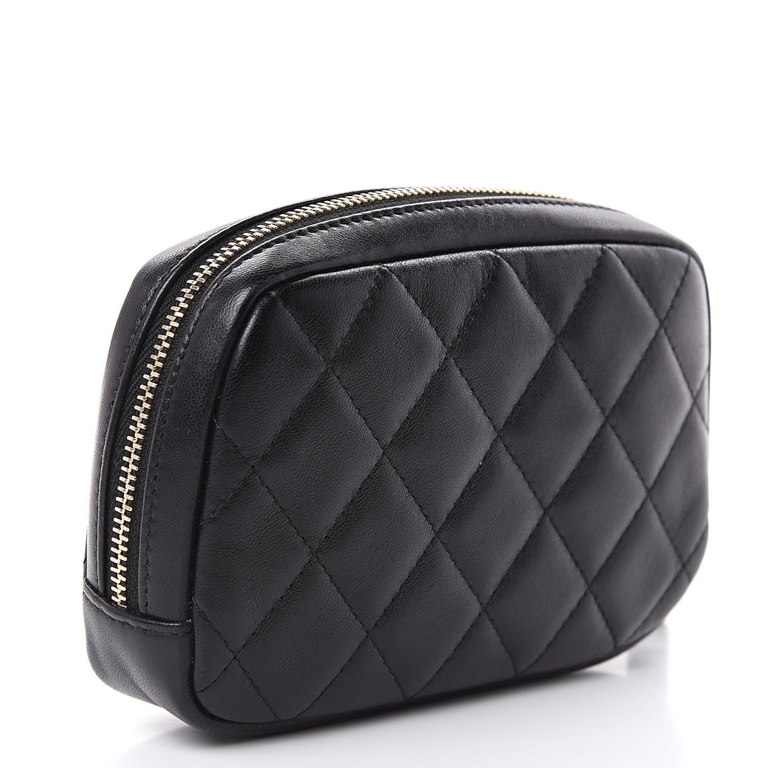 Chanel Lambskin Quilted Small Curvy Pouch Cosmetic Case Black 3 of 8