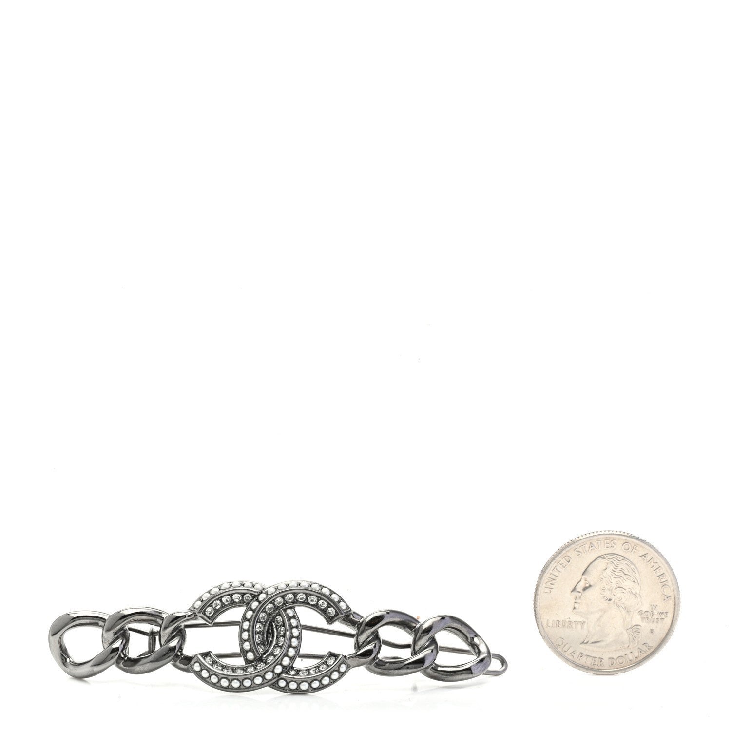 Chanel Crystal Chain CC Hair Clip Barrette Ruthenium 2 of 5