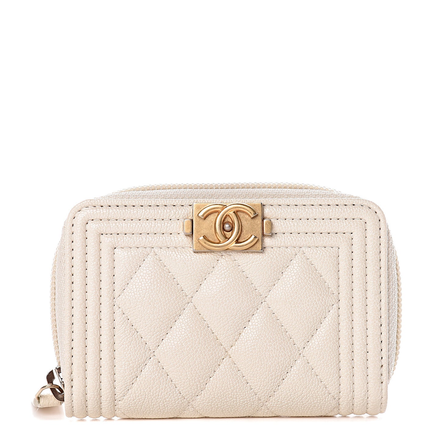 Caviar Quilted Boy Zip Around Coin Purse Wallet Ivory