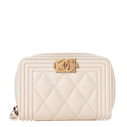 Chanel Caviar Quilted Boy Zip Around Coin Purse Wallet Ivory 1 of 8