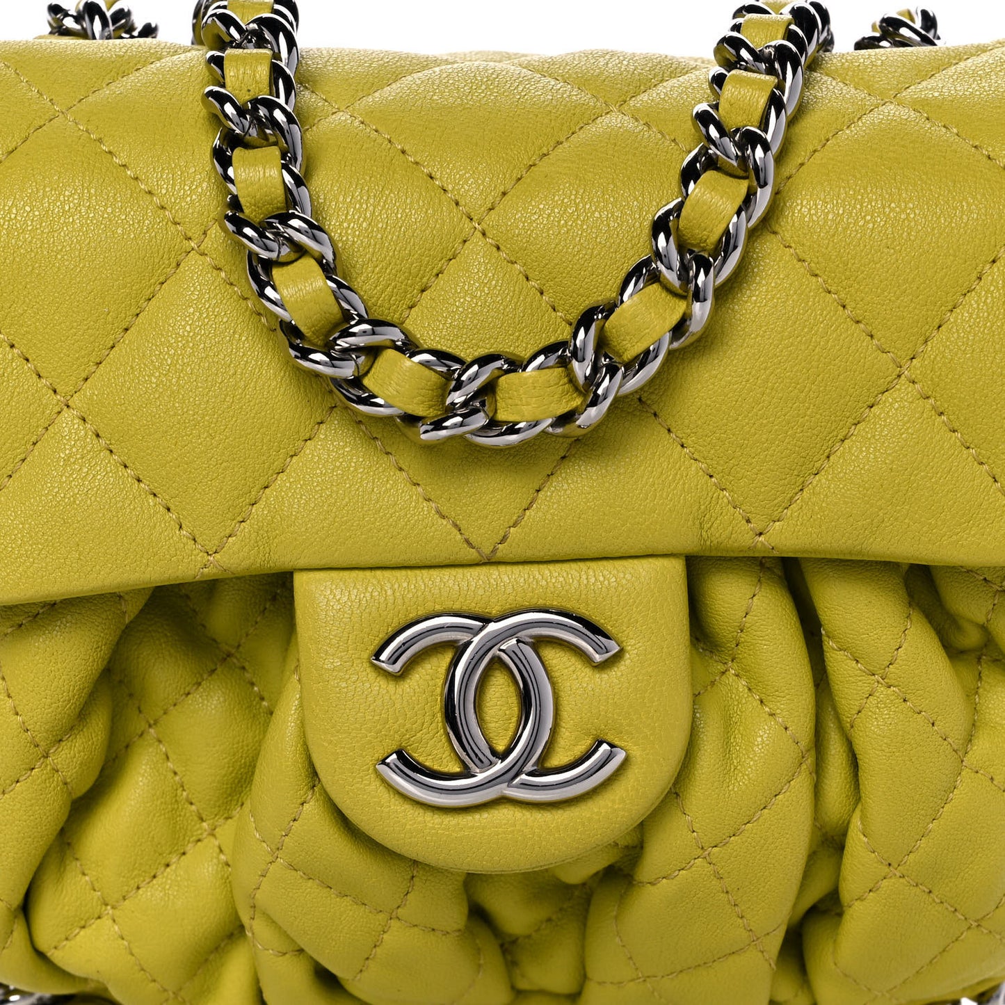 Washed Lambskin Quilted Mini Chain Around Flap Yellow