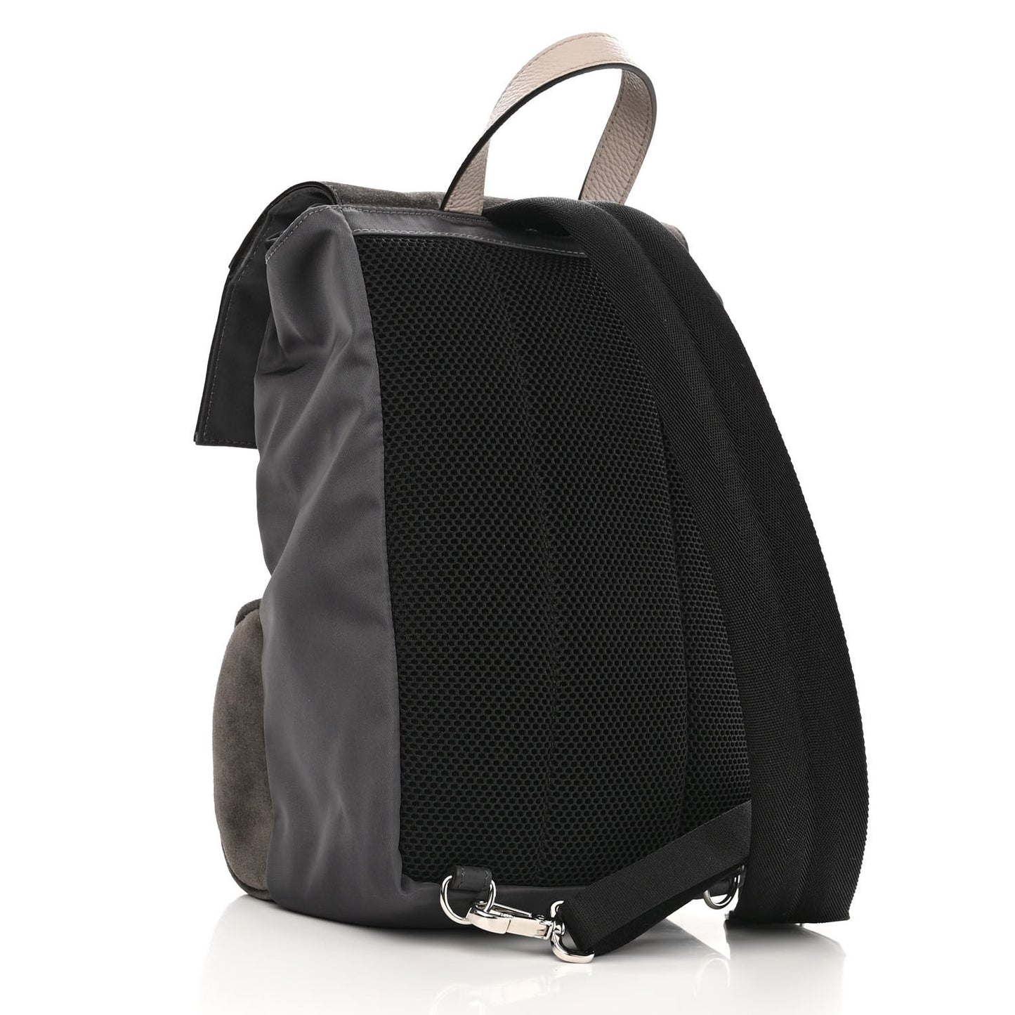 Suede Nylon Santander Cuoio Romano Bi-Color FF Embossed Small Fendiness Backpack Piombo Fango Grigio Polvere Asphalto
