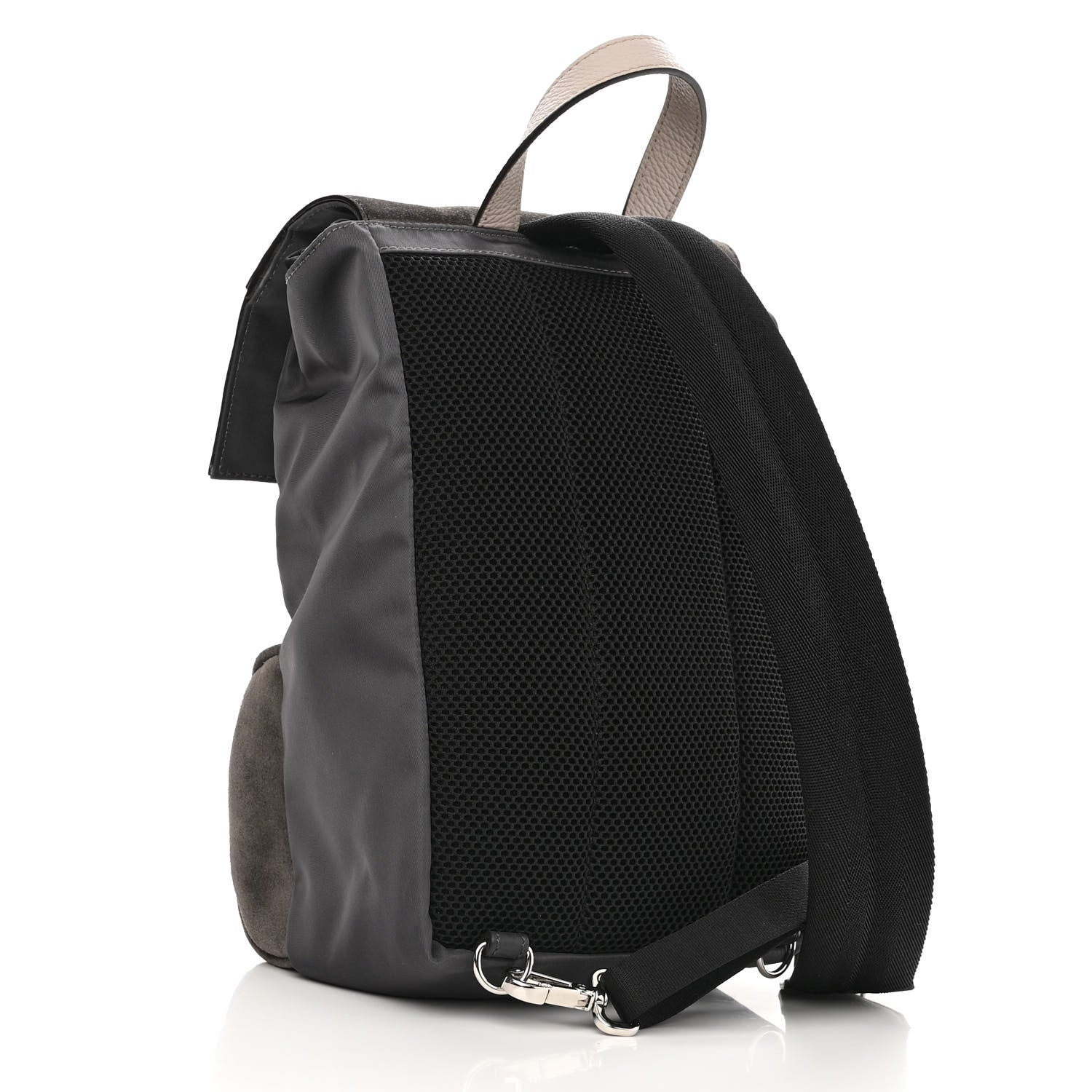 Fendi Suede Nylon Santander Cuoio Romano Bi-Color FF Embossed Small Fendiness Backpack Piombo Fango Grigio Polvere Asphalto 3 of 11