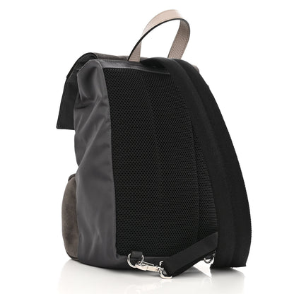 Fendi Suede Nylon Santander Cuoio Romano Bi-Color FF Embossed Small Fendiness Backpack Piombo Fango Grigio Polvere Asphalto 3 of 11