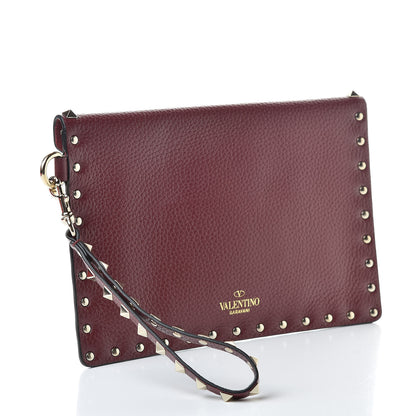 Valentino Garavani Pebbled Calfskin Medium Rockstud Envelope Flat Wristlet Pouch Rubin 3 of 9