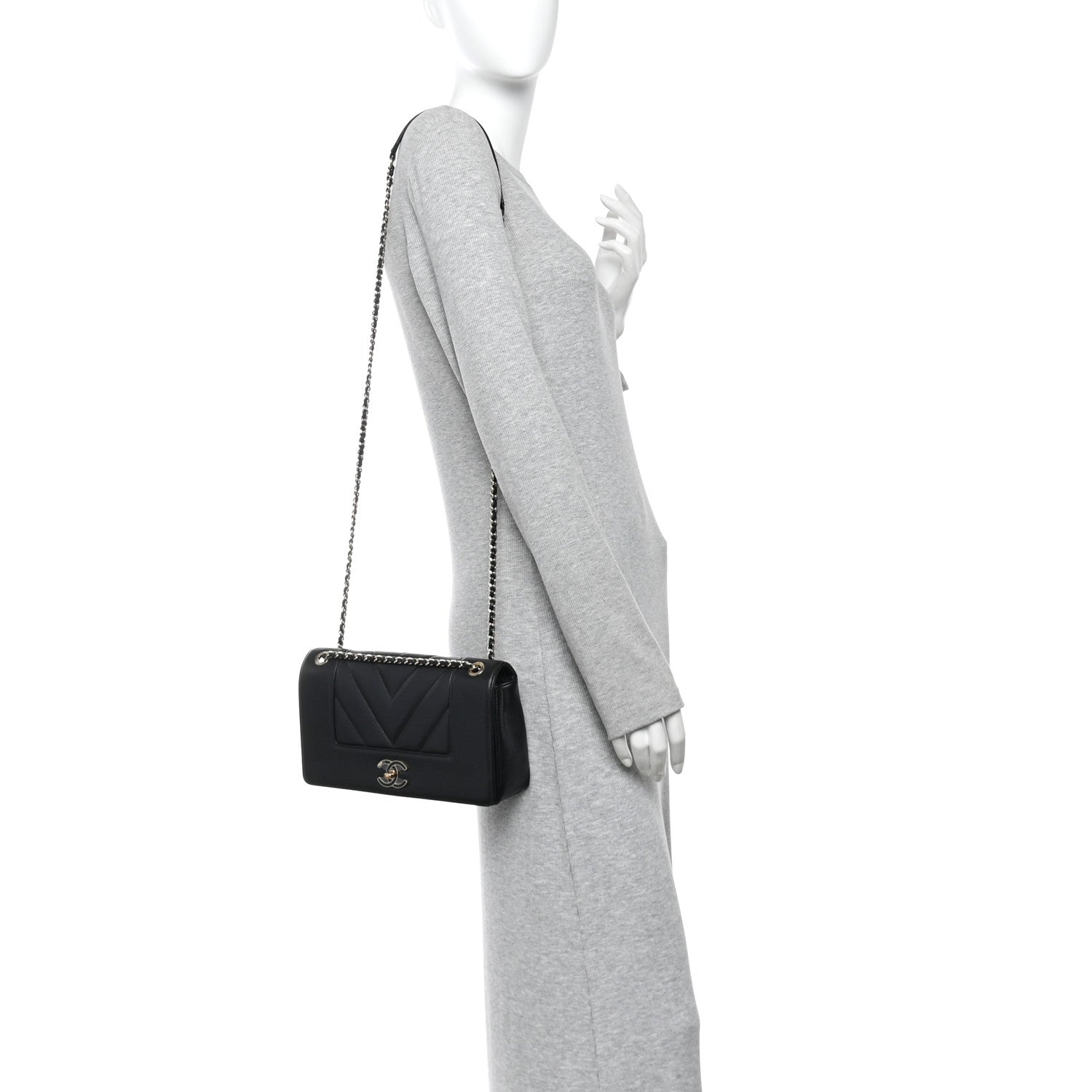 Chanel Sheepskin Chevron Quilted Medium Vintage Mademoiselle Black 2 of 11