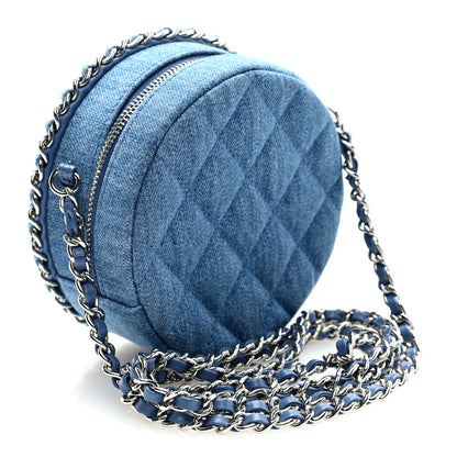 Chanel Denim Quilted Round Clutch With Chain Blue 3 of 10