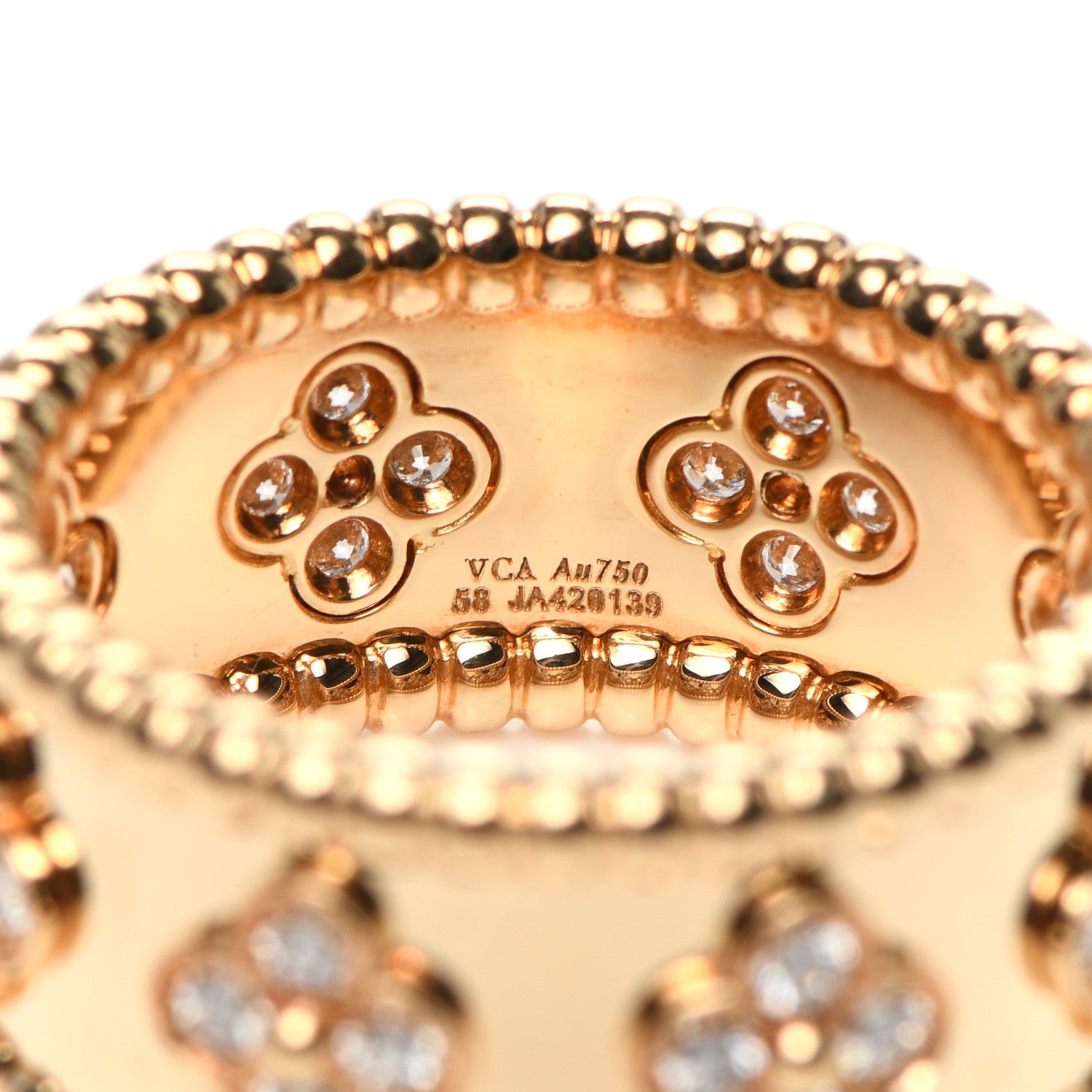 Van Cleef & Arpels 18K Yellow Gold Diamond Perlee Clovers Ring 58 8.5 5 of 7