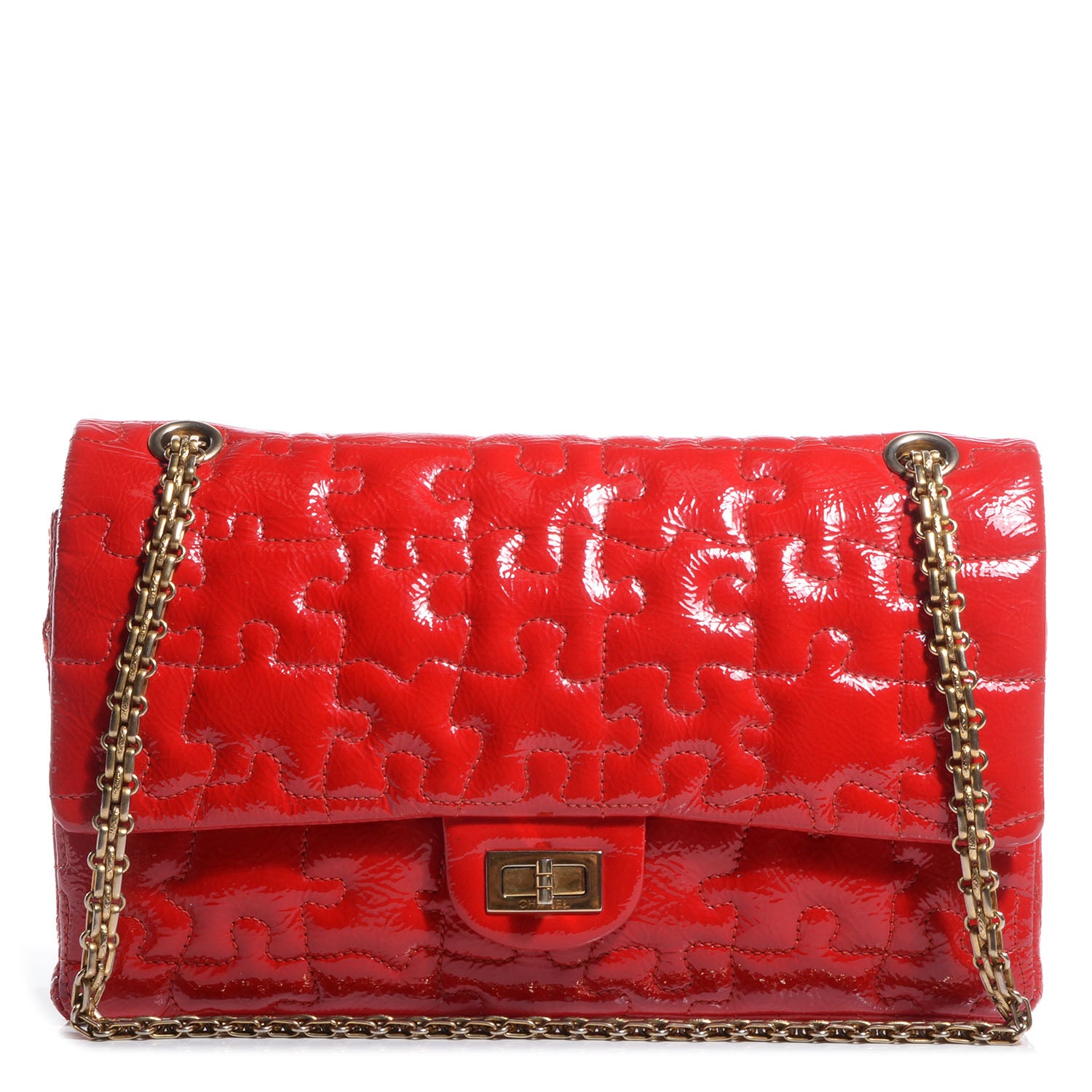 Chanel Crackled Patent Calfskin Puzzle 2.55 Reissue 226 Flap Red 1 of 9