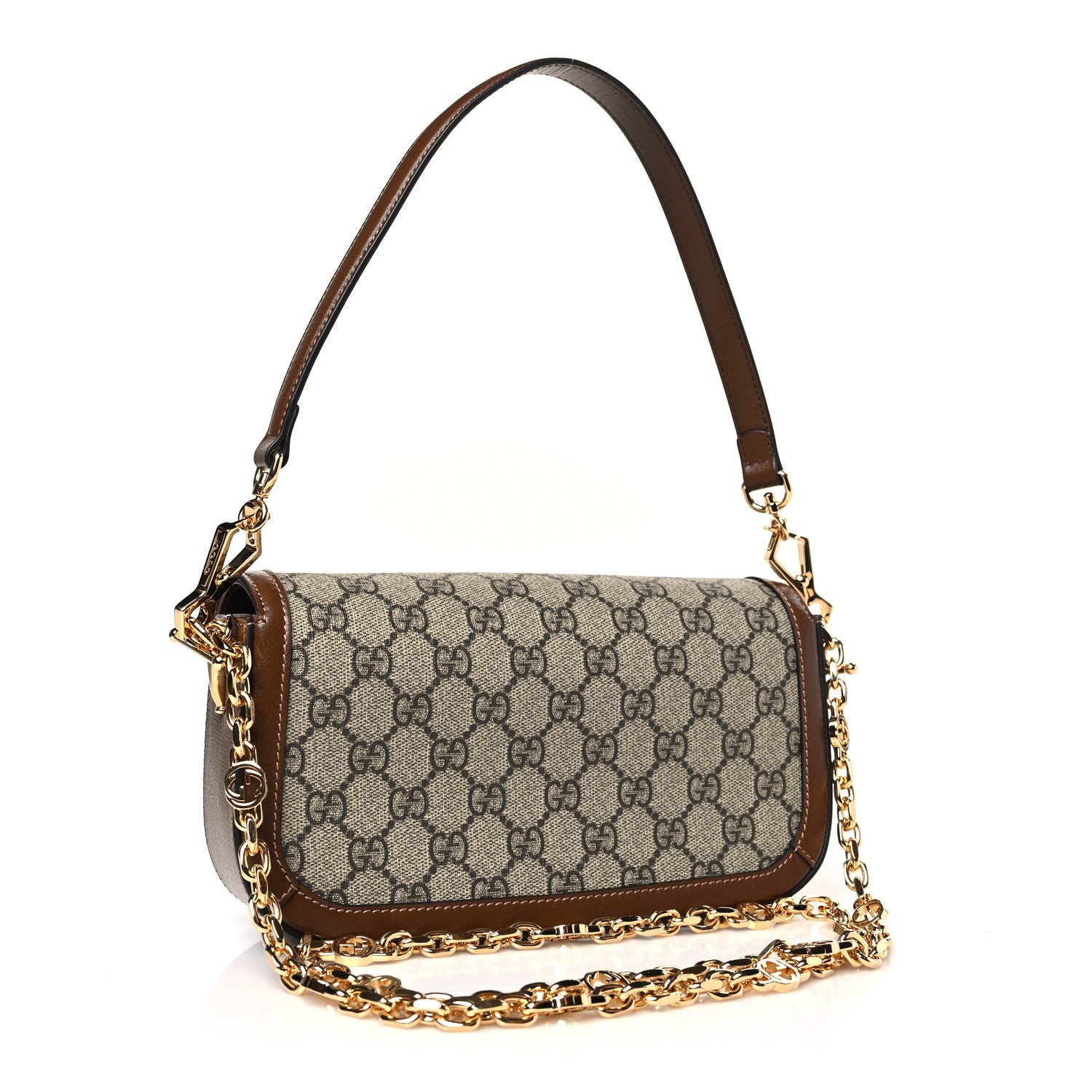 Gucci GG Supreme Monogram Small Horsebit 1955 Chain Shoulder Bag Beige Ebony Brown Sugar 3 of 9