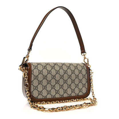 Gucci GG Supreme Monogram Small Horsebit 1955 Chain Shoulder Bag Beige Ebony Brown Sugar 3 of 9