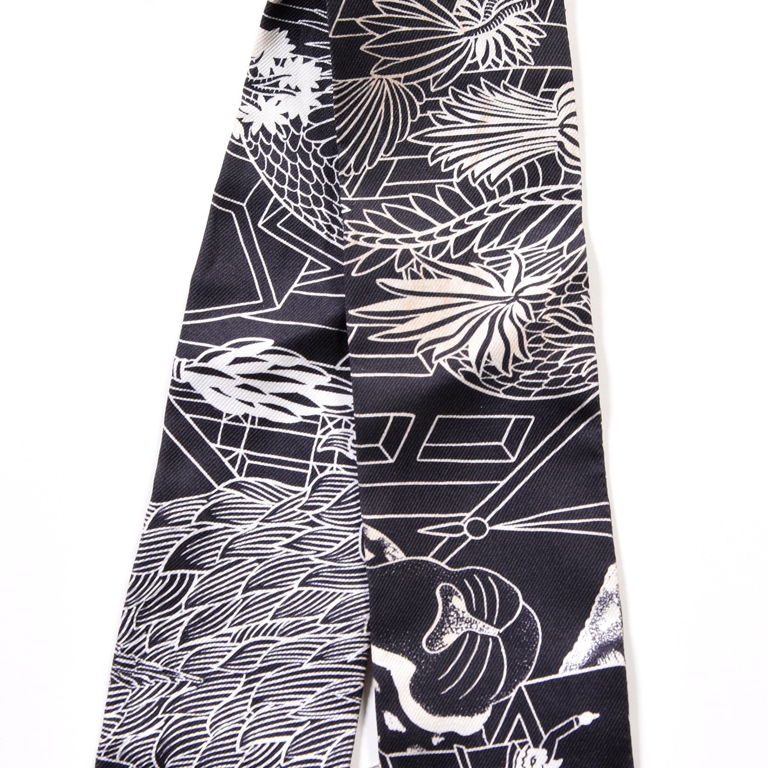 Hermes Silk Animapolis Twilly Black White 3 of 4