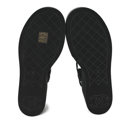 Chanel Grosgrain Quilted Crystal CC Platform Sandals 39.5 Black 6 of 10