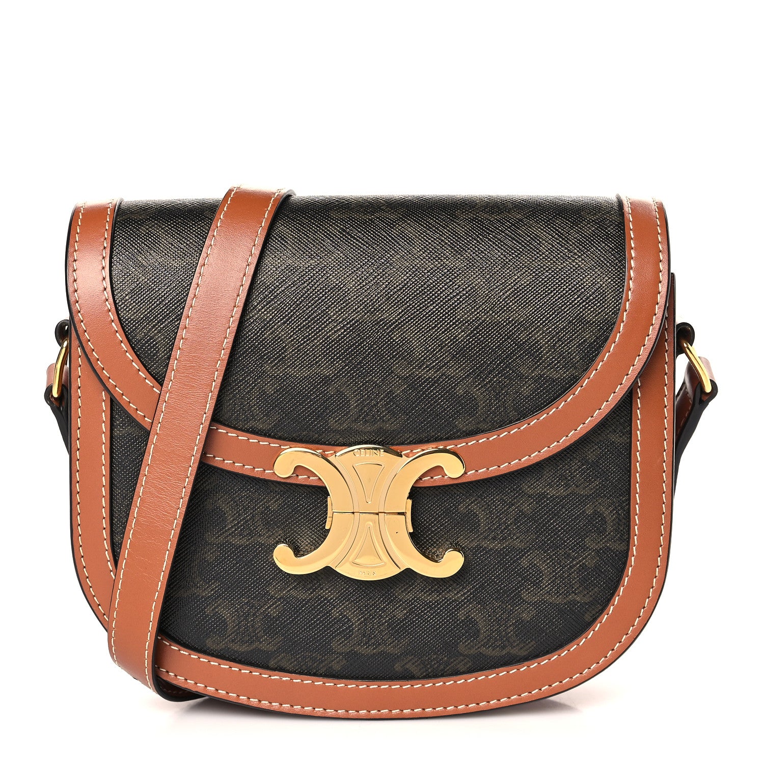 Celine Canvas Calfskin Triomphe Teen Besace Tan 1 of 9