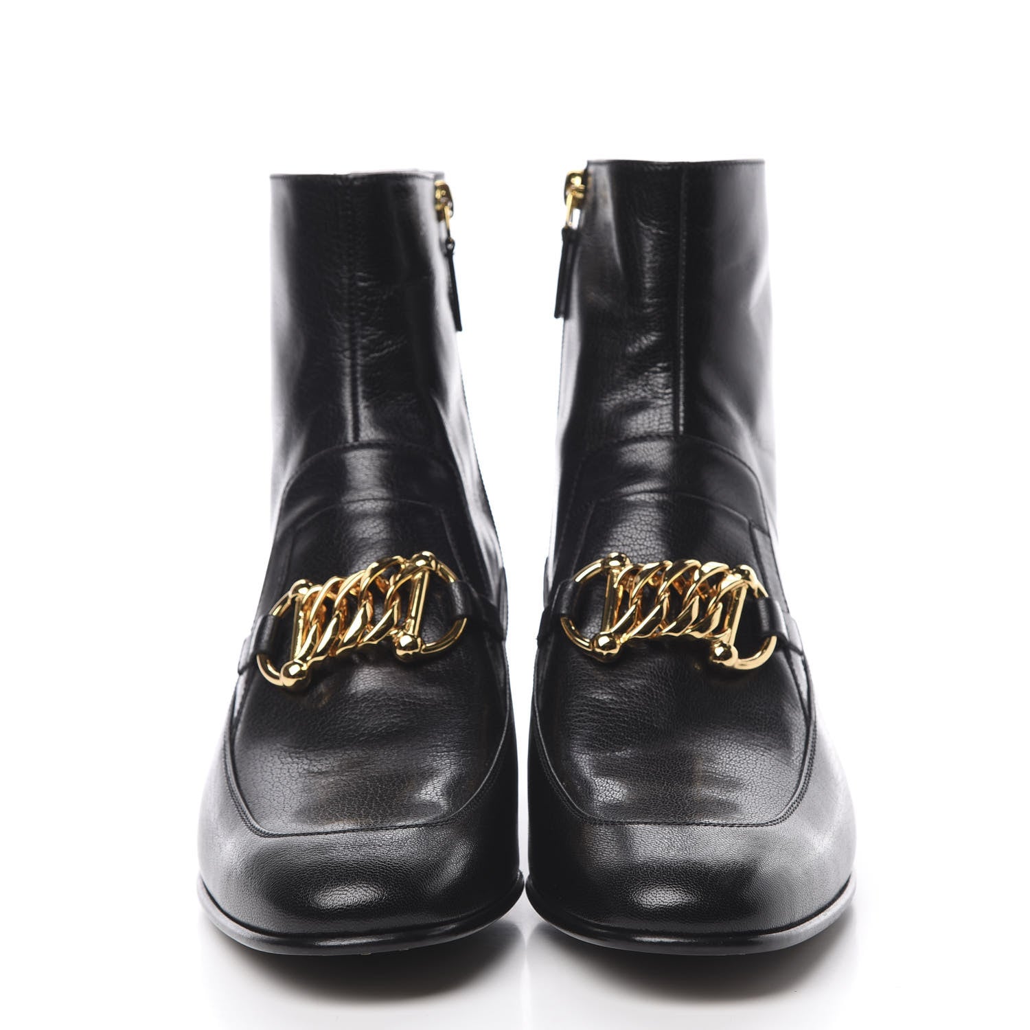 Gucci Goatskin Kitten Chain Horsebit Ankle Boots 42 Black 2 of 10