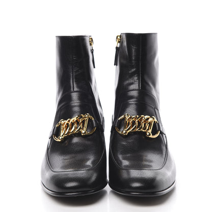 Gucci Goatskin Kitten Chain Horsebit Ankle Boots 42 Black 2 of 10
