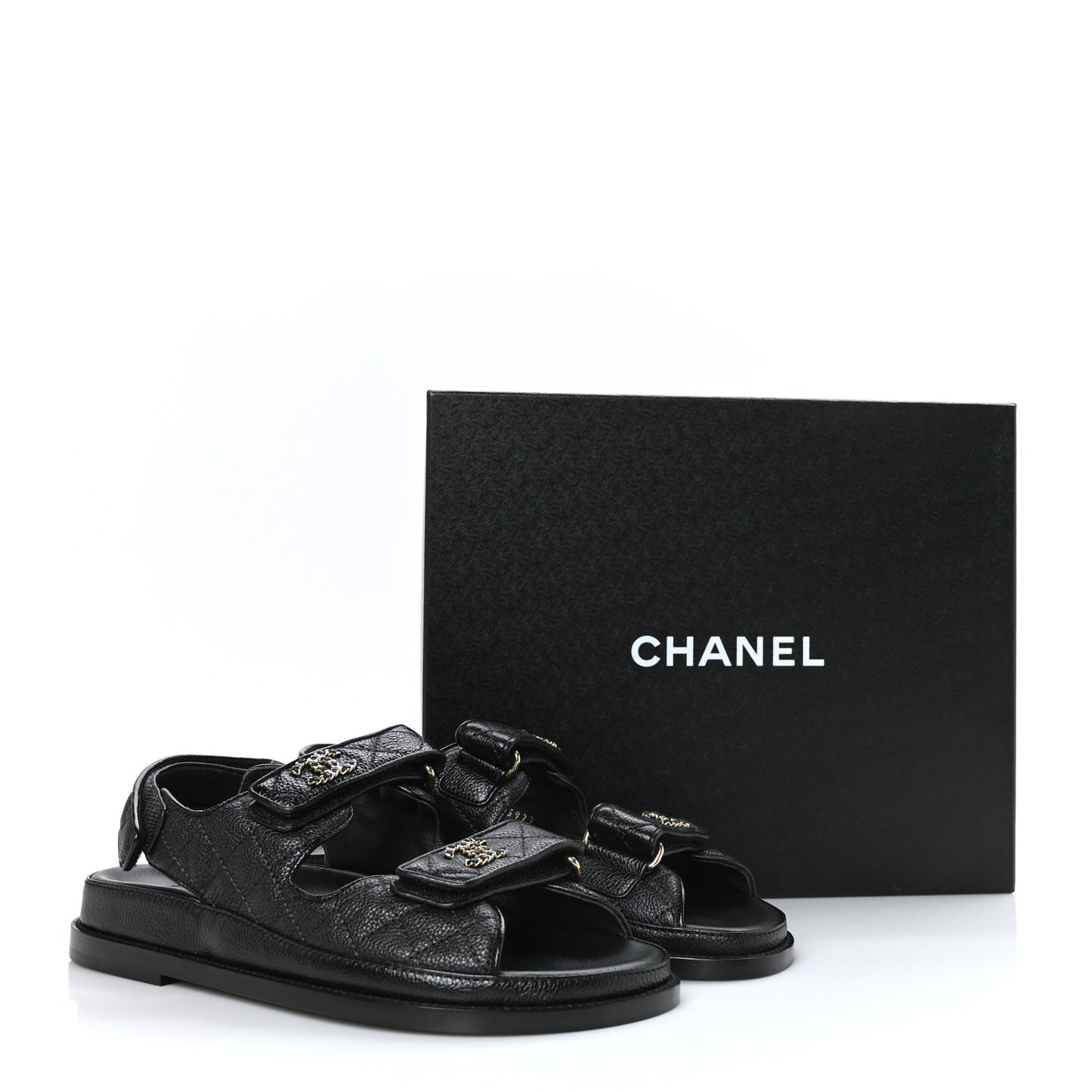 Grained Calfskin Velcro Dad Sandals 37.5 Black