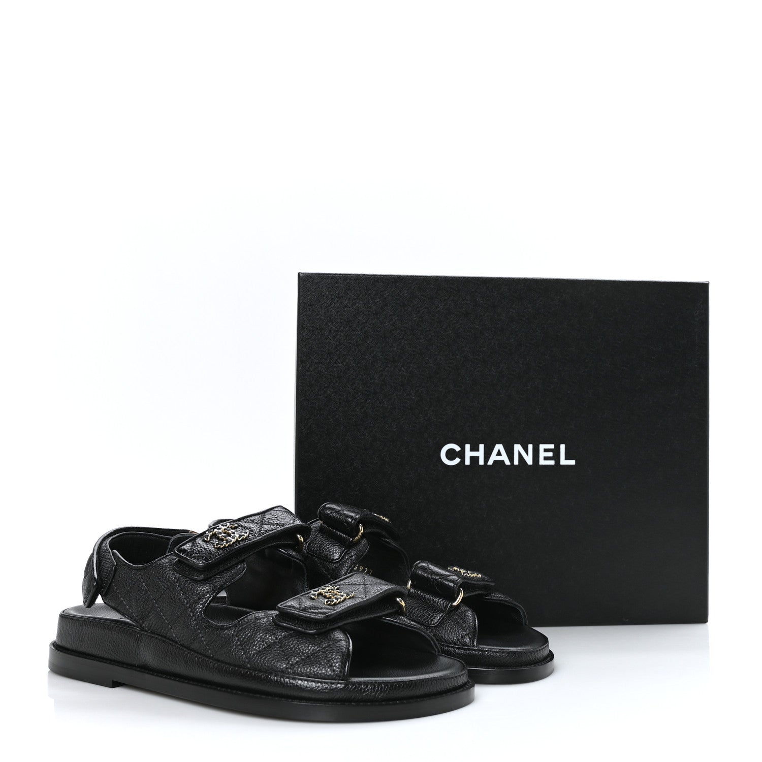 Chanel Grained Calfskin Velcro Dad Sandals 37.5 Black 9 of 9