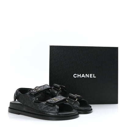 Chanel Grained Calfskin Velcro Dad Sandals 37.5 Black 9 of 9
