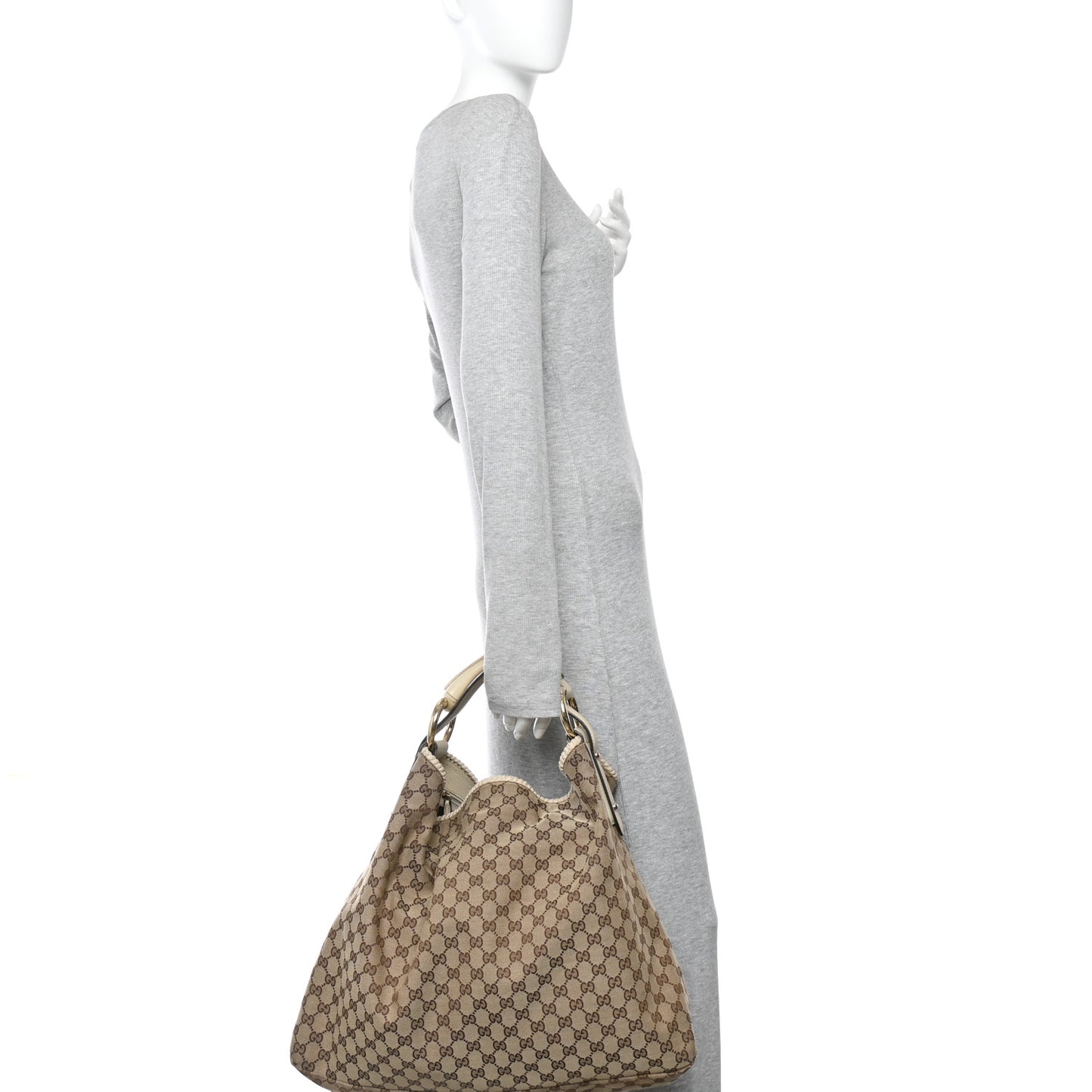 Monogram Large Horsebit Chain Hobo Off White