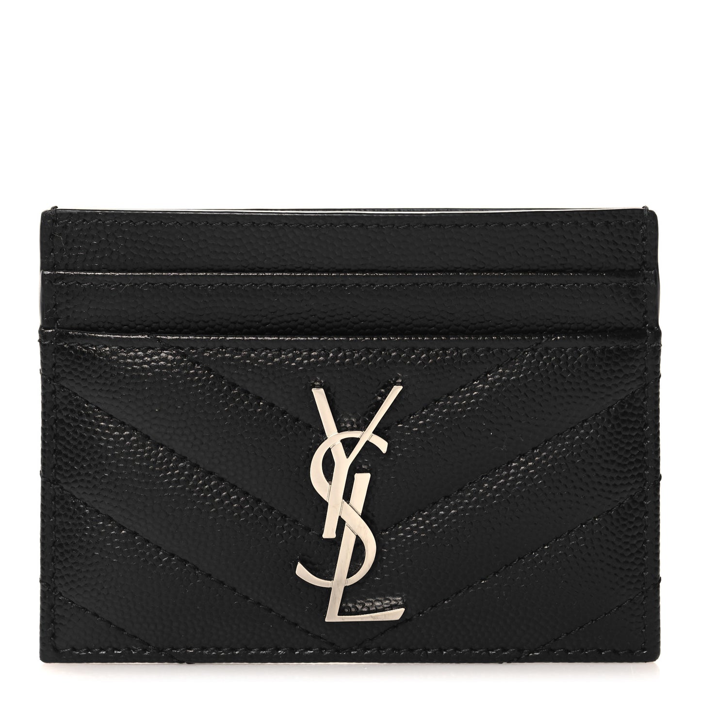 Grain De Poudre Matelasse Chevron Monogram Credit Card Case Black