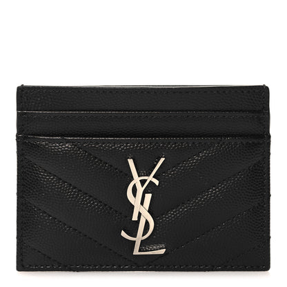 Saint Laurent Grain De Poudre Matelasse Chevron Monogram Credit Card Case Black 1 of 9