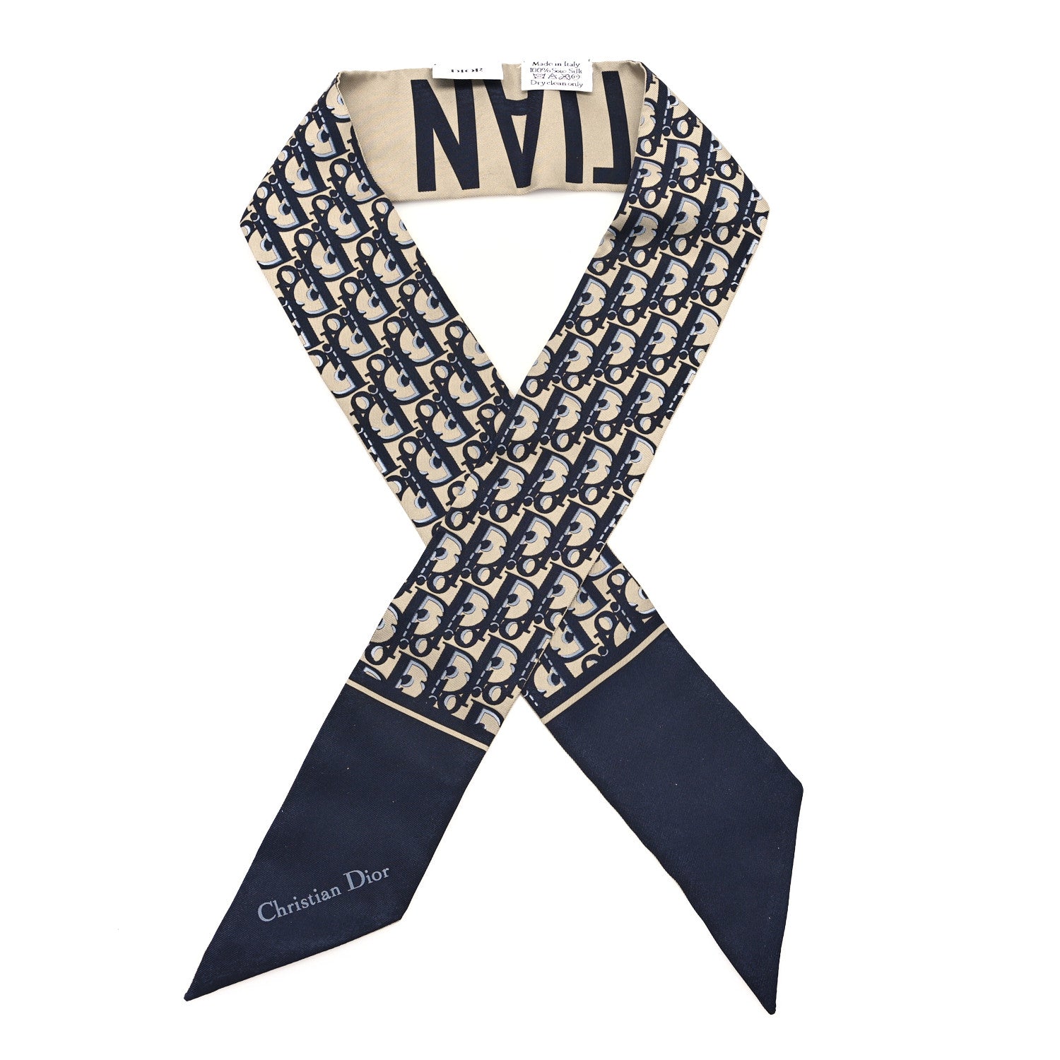 Christian Dior Silk Oblique Mitzah Scarf Bleu Marine 1 of 3