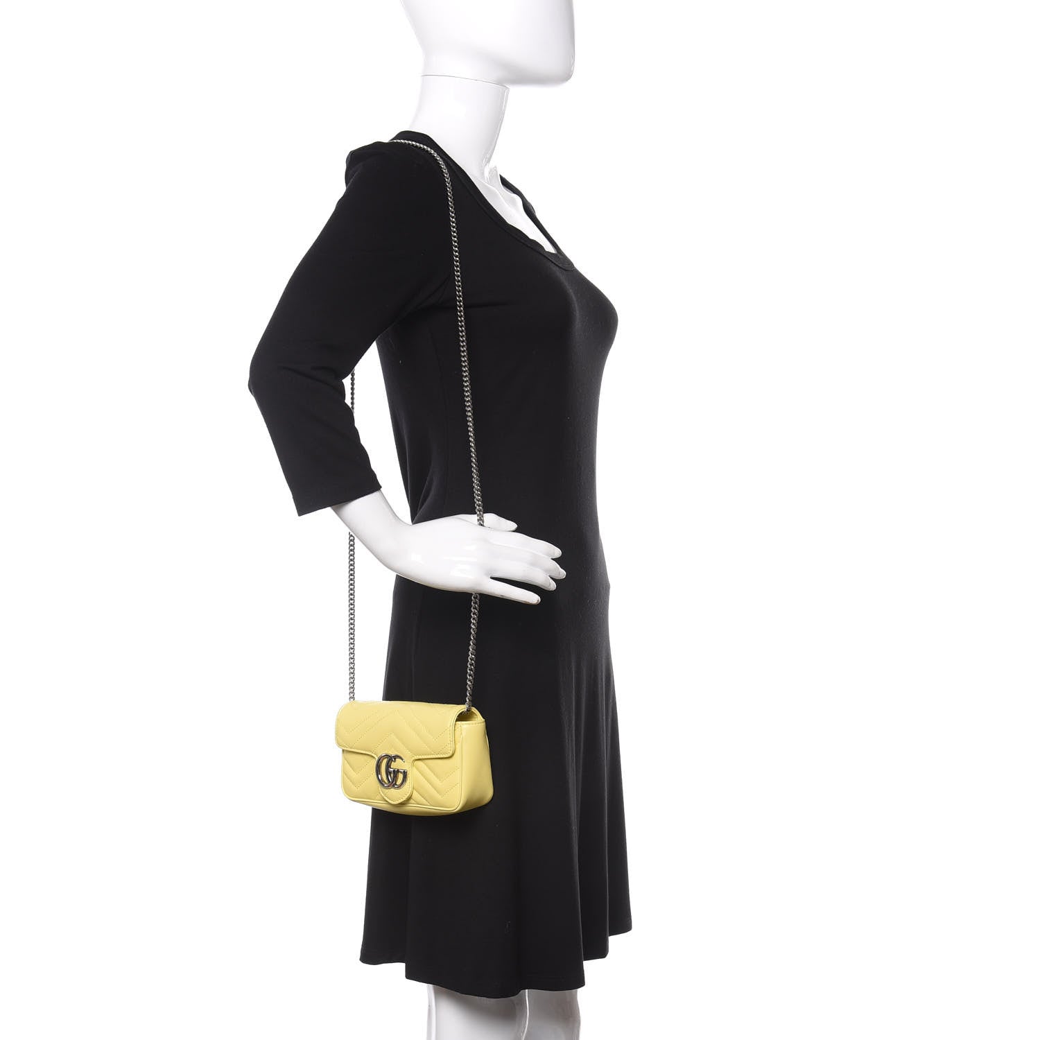 Gucci Calfskin Matelasse Super Mini GG Marmont Shoulder Bag Banana 2 of 10