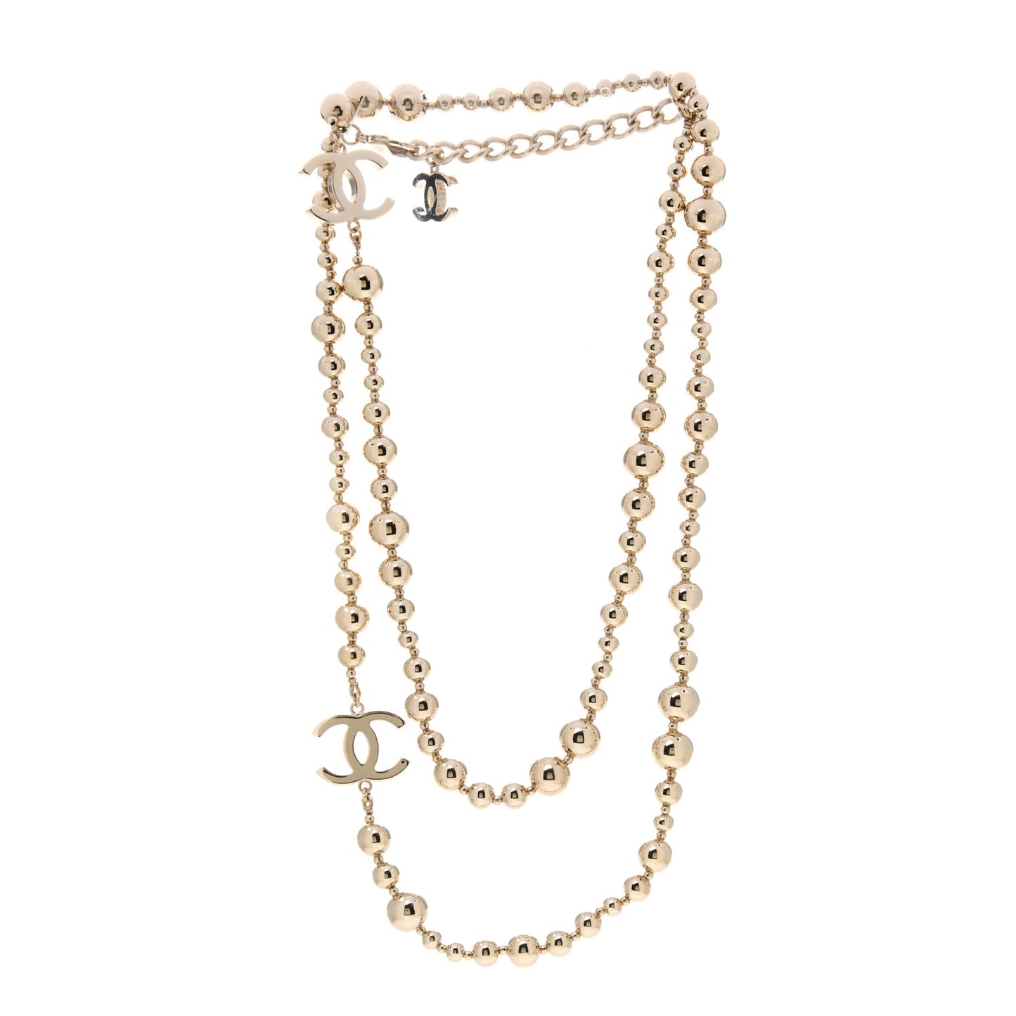 Metal Bead CC Long Necklace Gold