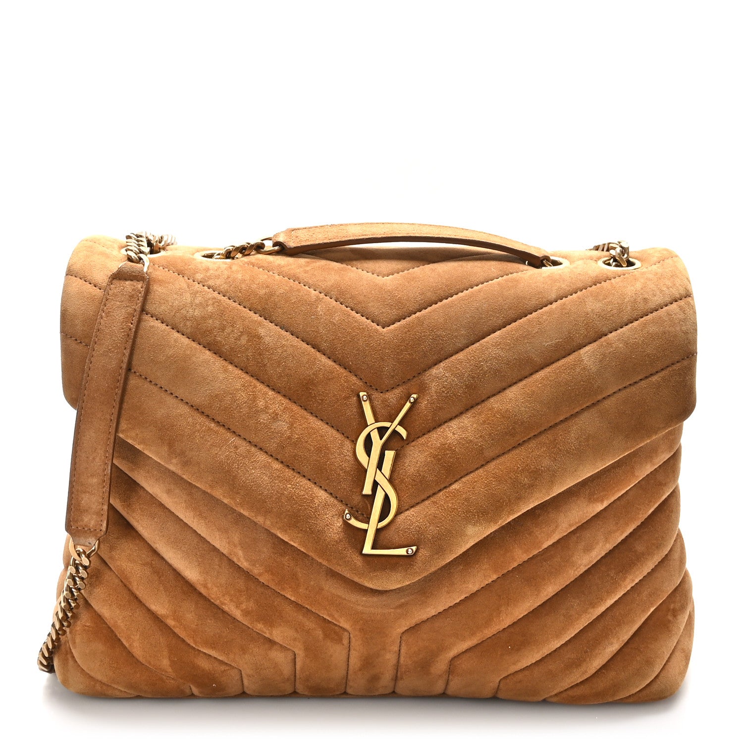 Saint Laurent Suede Y Quilted Monogram Medium Loulou Chain Satchel Cinnamon 1 of 9