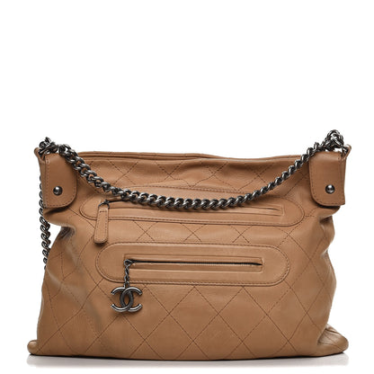 Chanel Calfskin Stitched Double Zip Hobo Beige 1 of 17