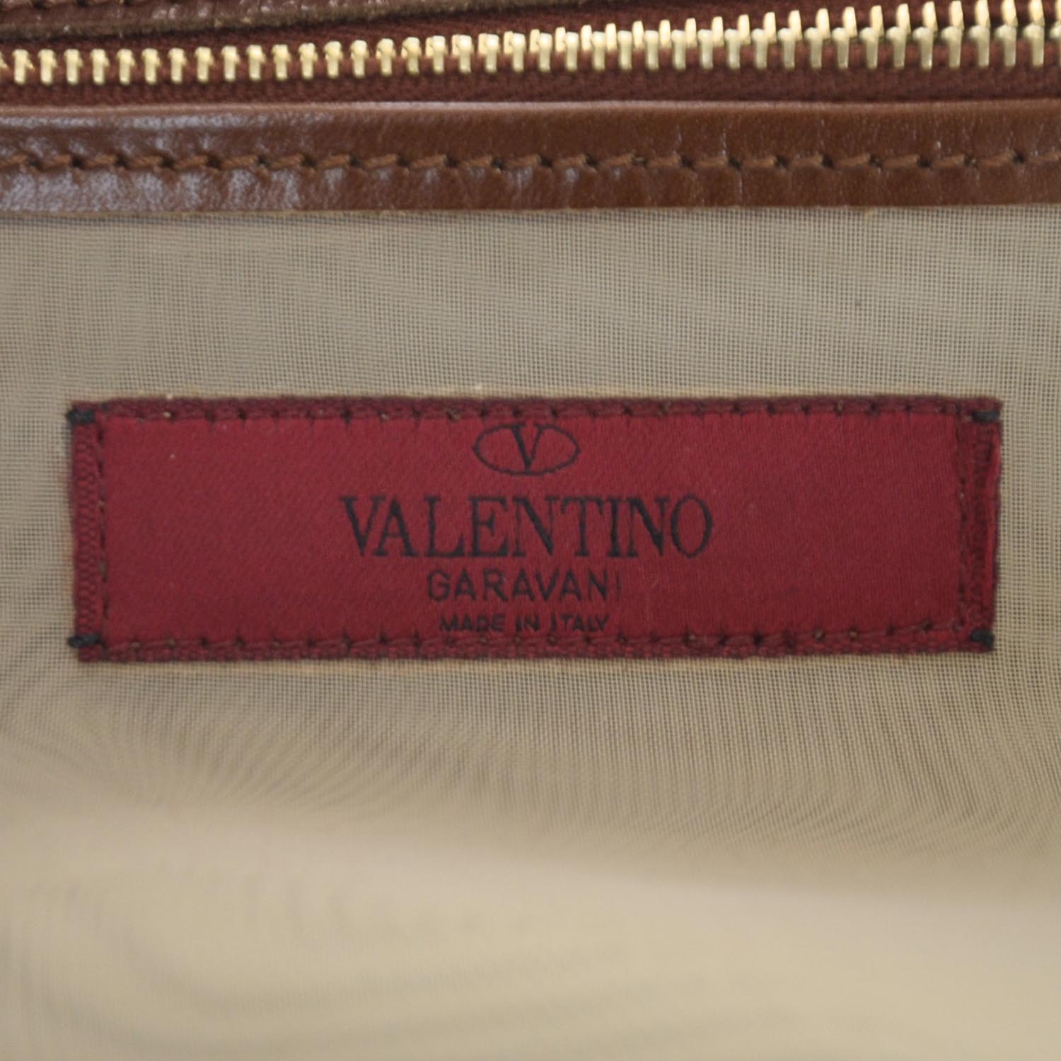 Valentino Garavani Calfskin Punched Lace Floral Tote Cognac 7 of 8