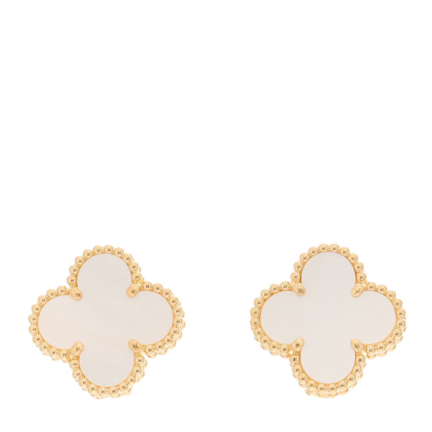 Van Cleef & Arpels 18K Yellow Gold Mother of Pearl Vintage Alhambra Earrings 1 of 4