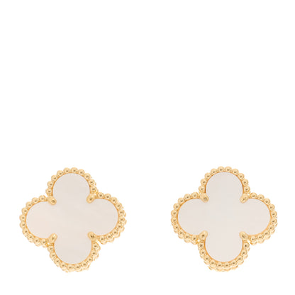 Van Cleef & Arpels 18K Yellow Gold Mother of Pearl Vintage Alhambra Earrings 1 of 4