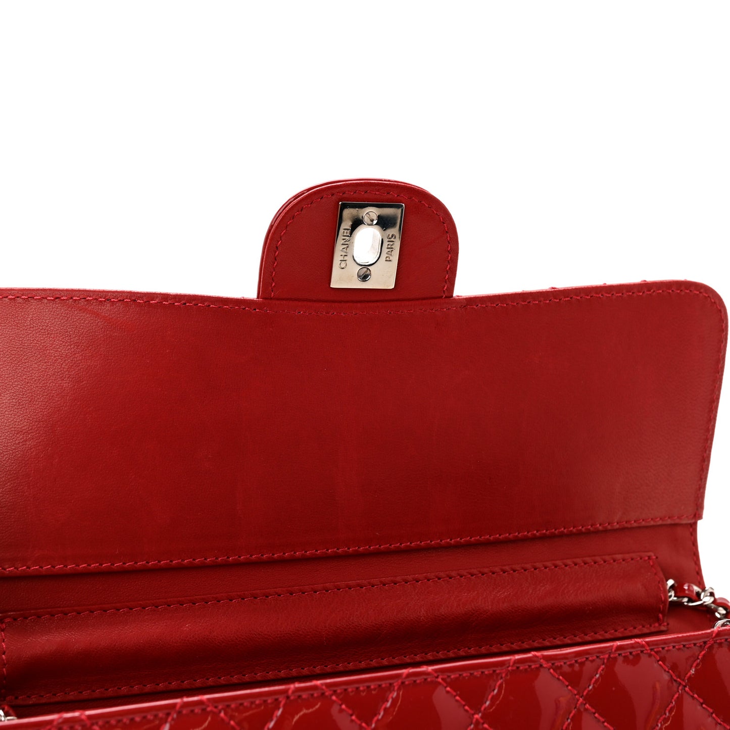 Patent Calfskin Quilted Brilliant East West Flap Clutch Red