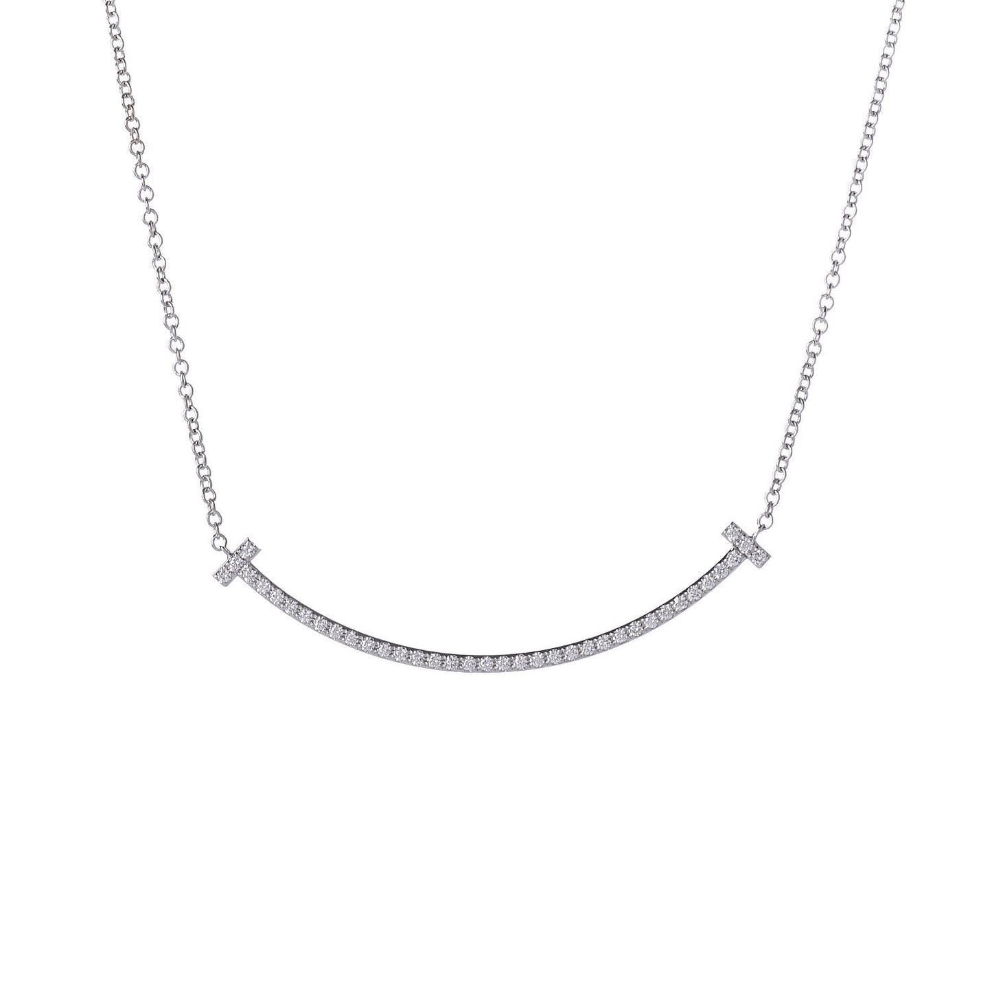 18K White Gold Diamond Small T Smile Pendant Necklace