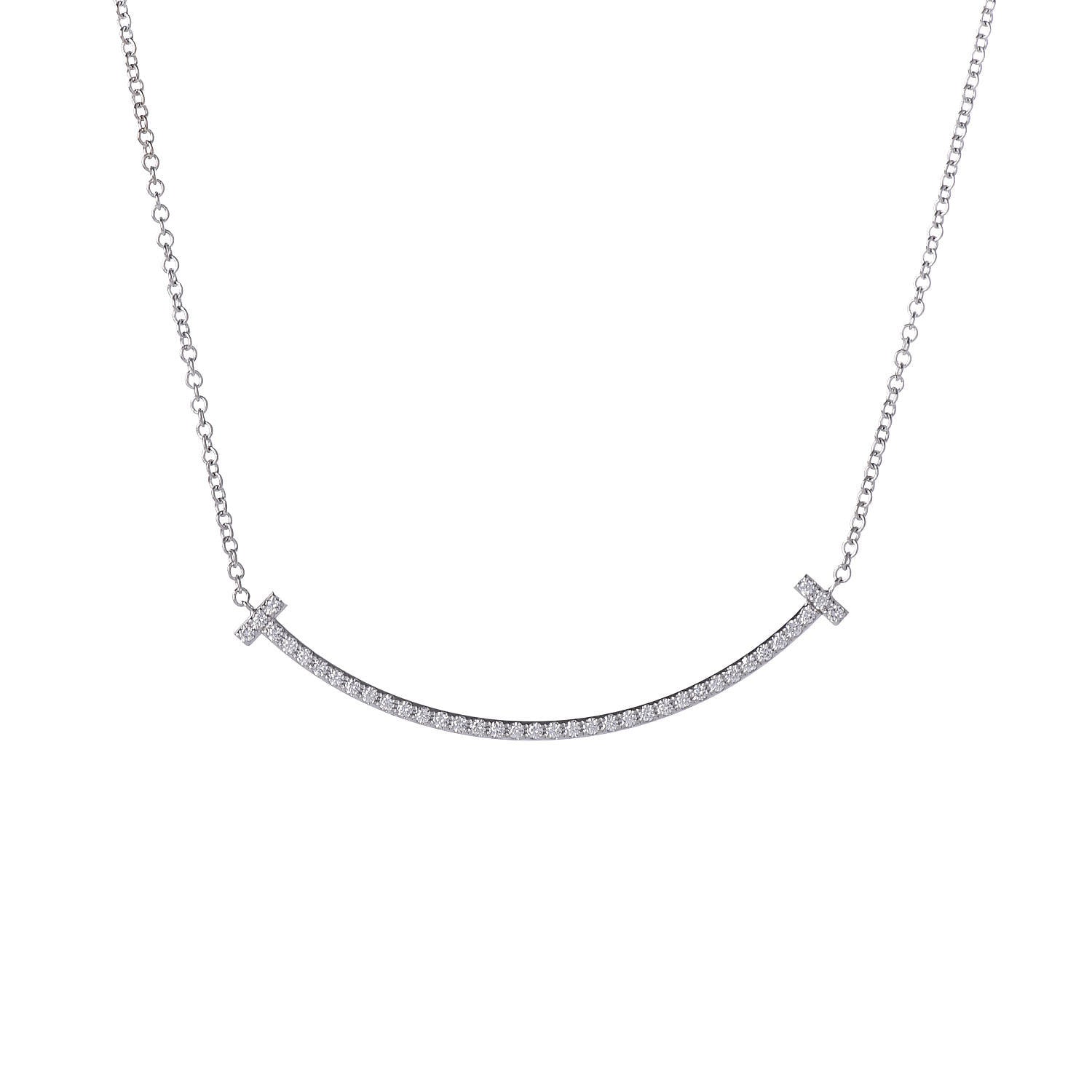 Tiffany 18K White Gold Diamond Small T Smile Pendant Necklace 4 of 7