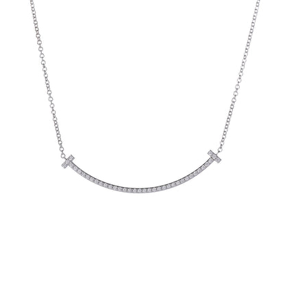 Tiffany 18K White Gold Diamond Small T Smile Pendant Necklace 4 of 7
