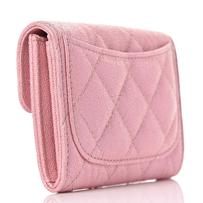 Chanel Iridescent Caviar Flap Quilted Card Holder Wallet Pink 3 of 9