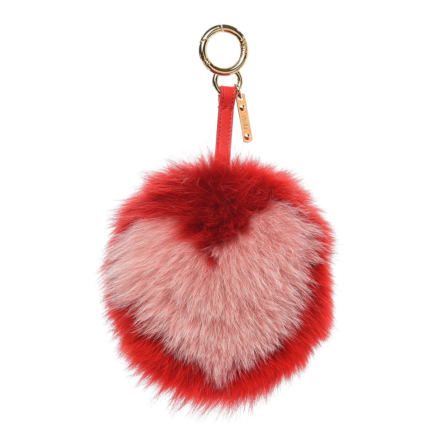 Fox Fur Shiny Nappa Heart Pom Pom Bag Charm Rosso Rosa