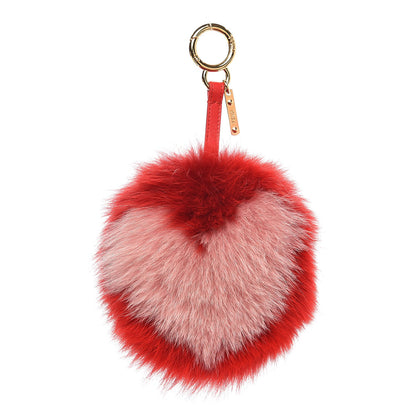 Fendi Fox Fur Shiny Nappa Heart Pom Pom Bag Charm Rosso Rosa 1 of 5
