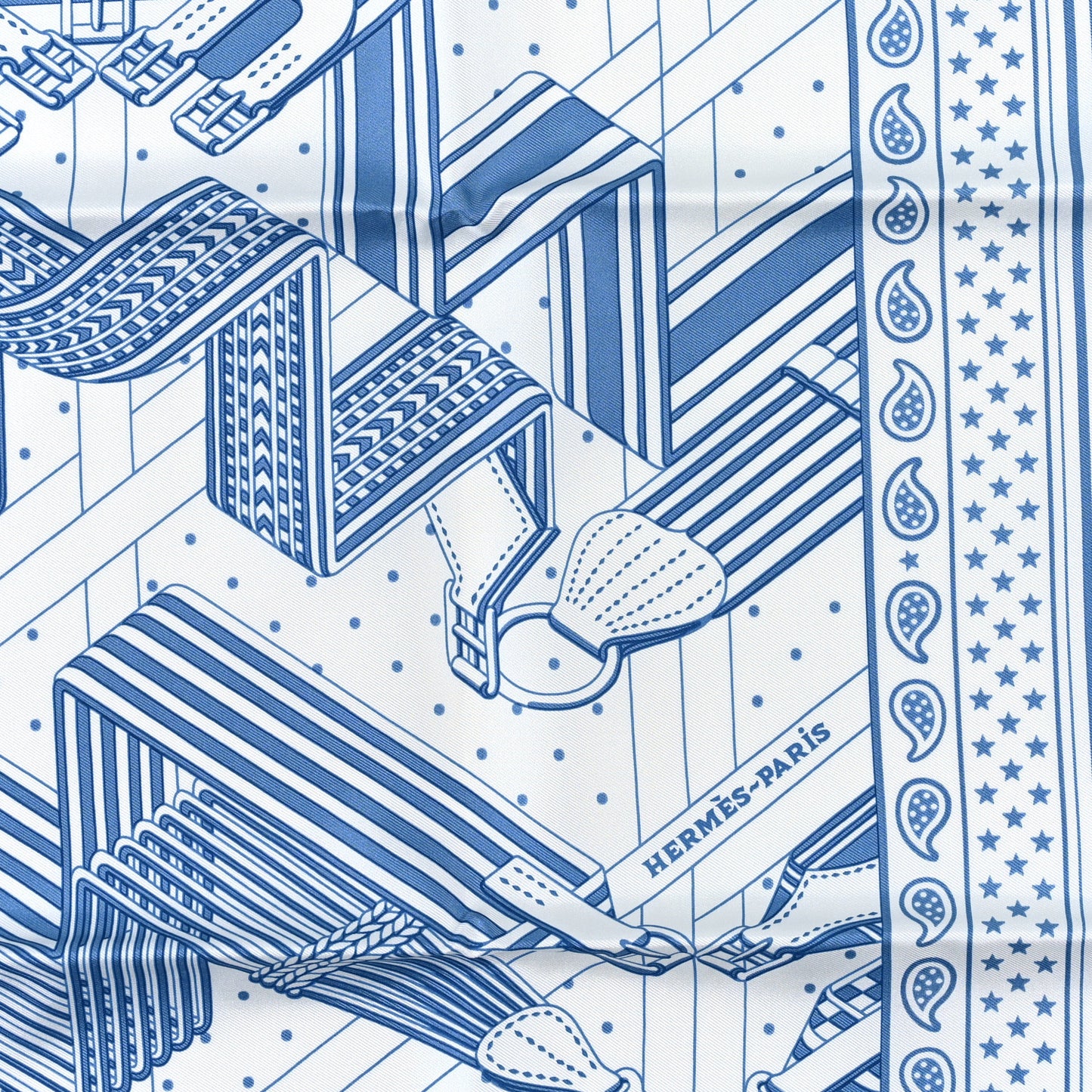 Silk Sangles En ZigZag Bandana Scarf 55 Bleu Jean White