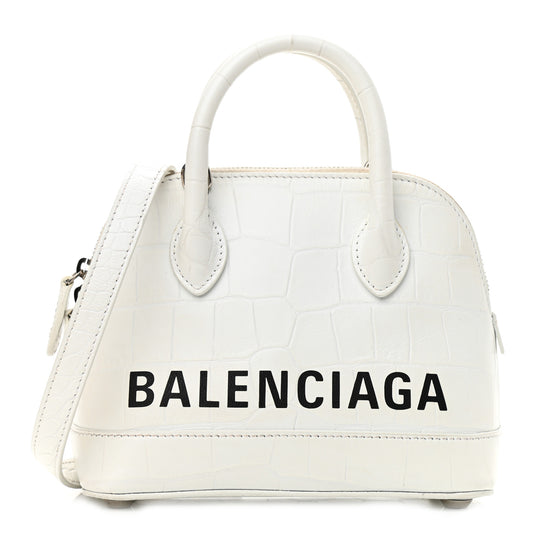 Calfskin Crocodile Embossed XXS Ville Top Handle Bag White Black