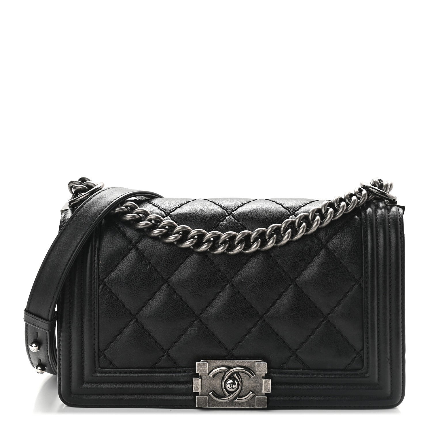 Chanel Calfskin Double Stitch Medium Boy Flap Black 1 of 9