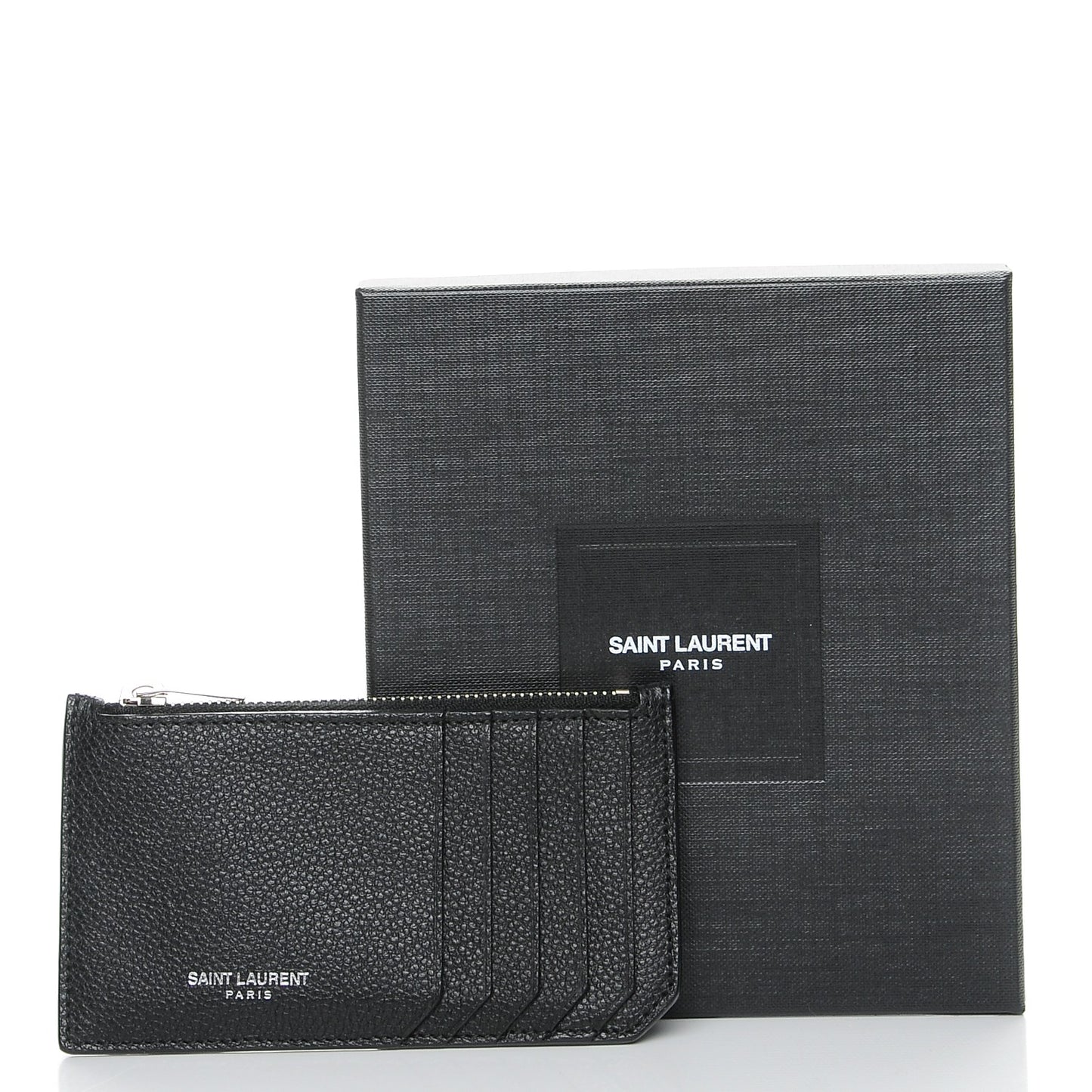 Grained Calfskin 5 Fragments Zip Pouch Card Holder Black