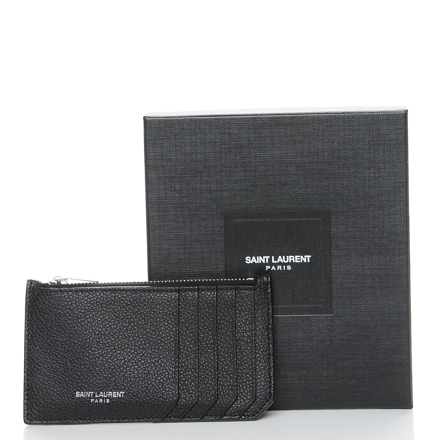 Saint Laurent Grained Calfskin 5 Fragments Zip Pouch Card Holder Black 8 of 8