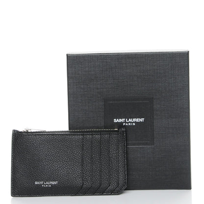Saint Laurent Grained Calfskin 5 Fragments Zip Pouch Card Holder Black 8 of 8