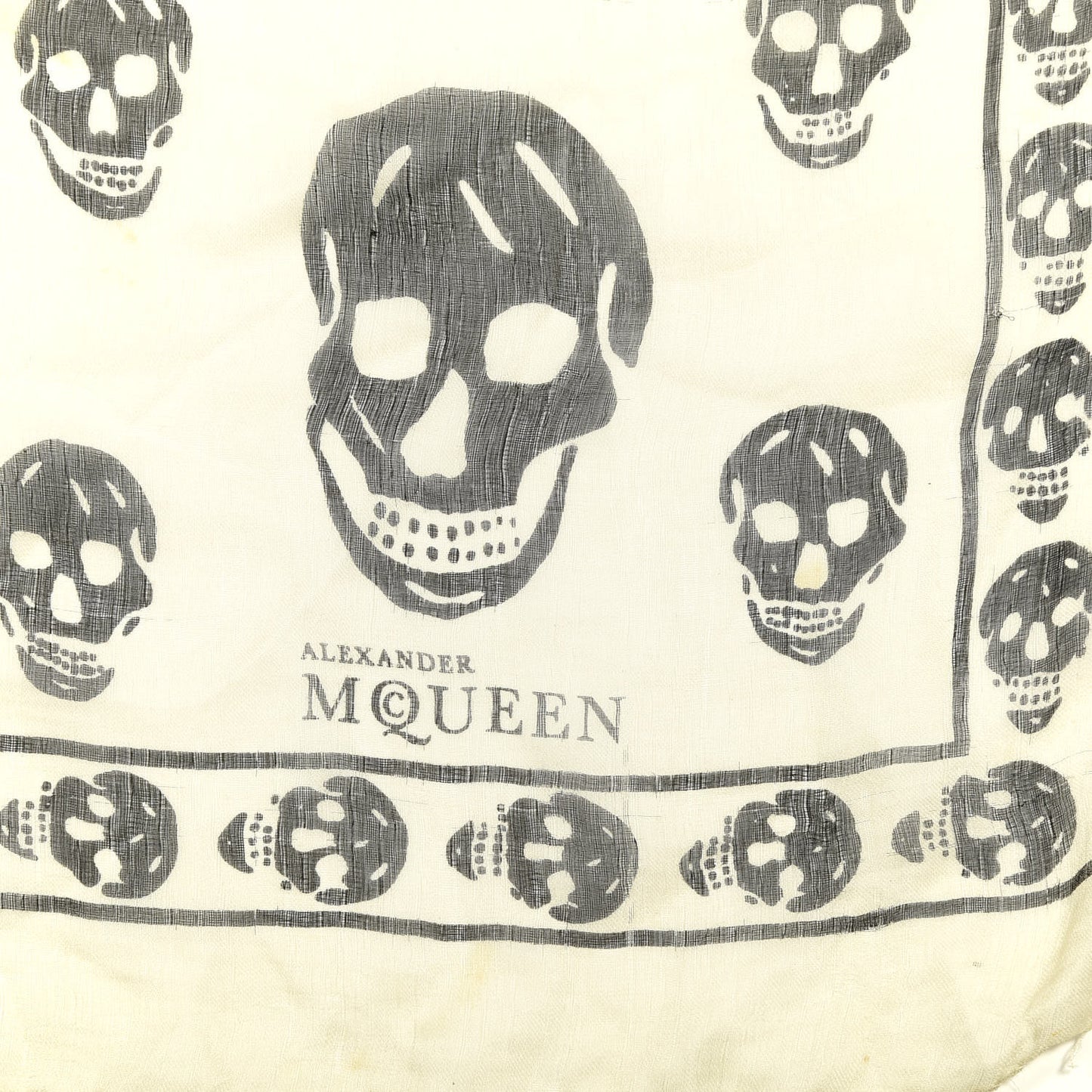 Silk Chiffon Skull Scarf Ivory Black
