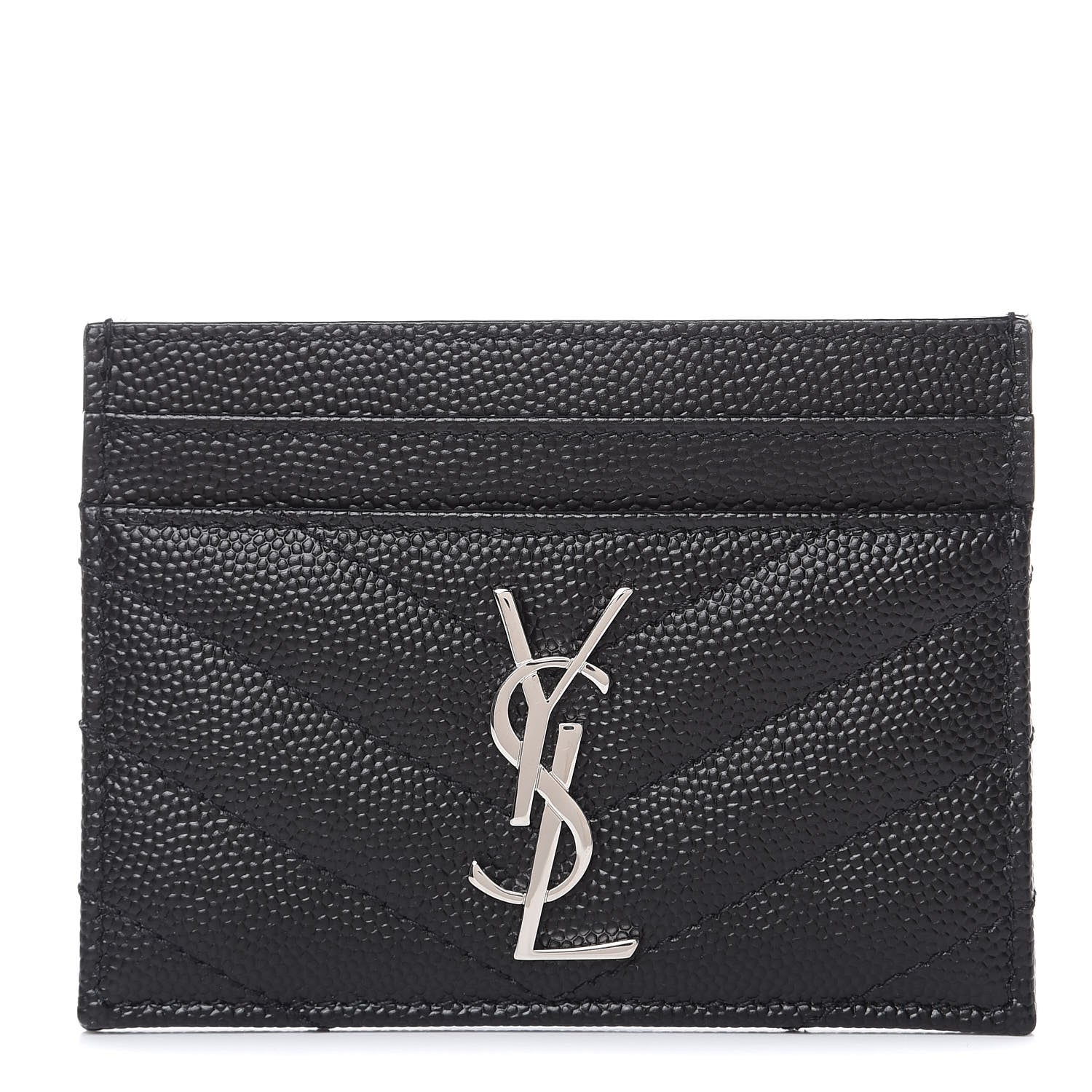 Saint Laurent Grain De Poudre Matelasse Chevron Monogram Credit Card Case Black 1 of 7
